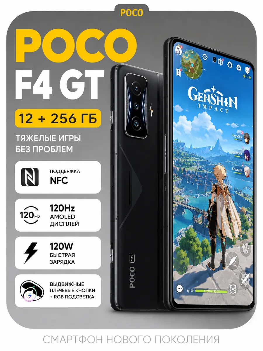 игровой смартфон POCO F4 GT 12 256 ГБ Global черный Xiaomi 686841224 купить за 40 431 ₽ в интернет‑магазине Wildberries