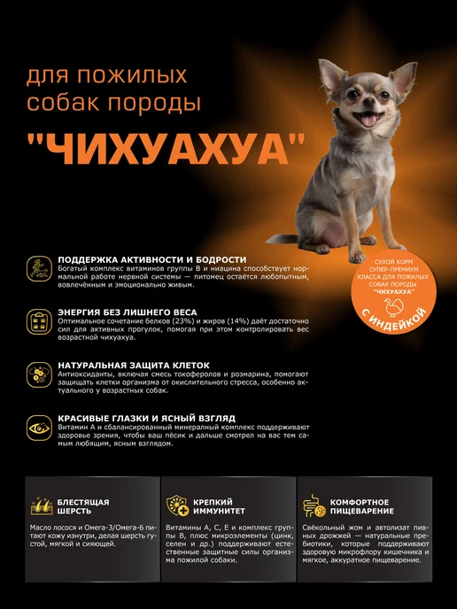 Сухой корм QUATTRO Чихуахуа Старше для собак, пожилые, индейка, 3 кг, фото 2