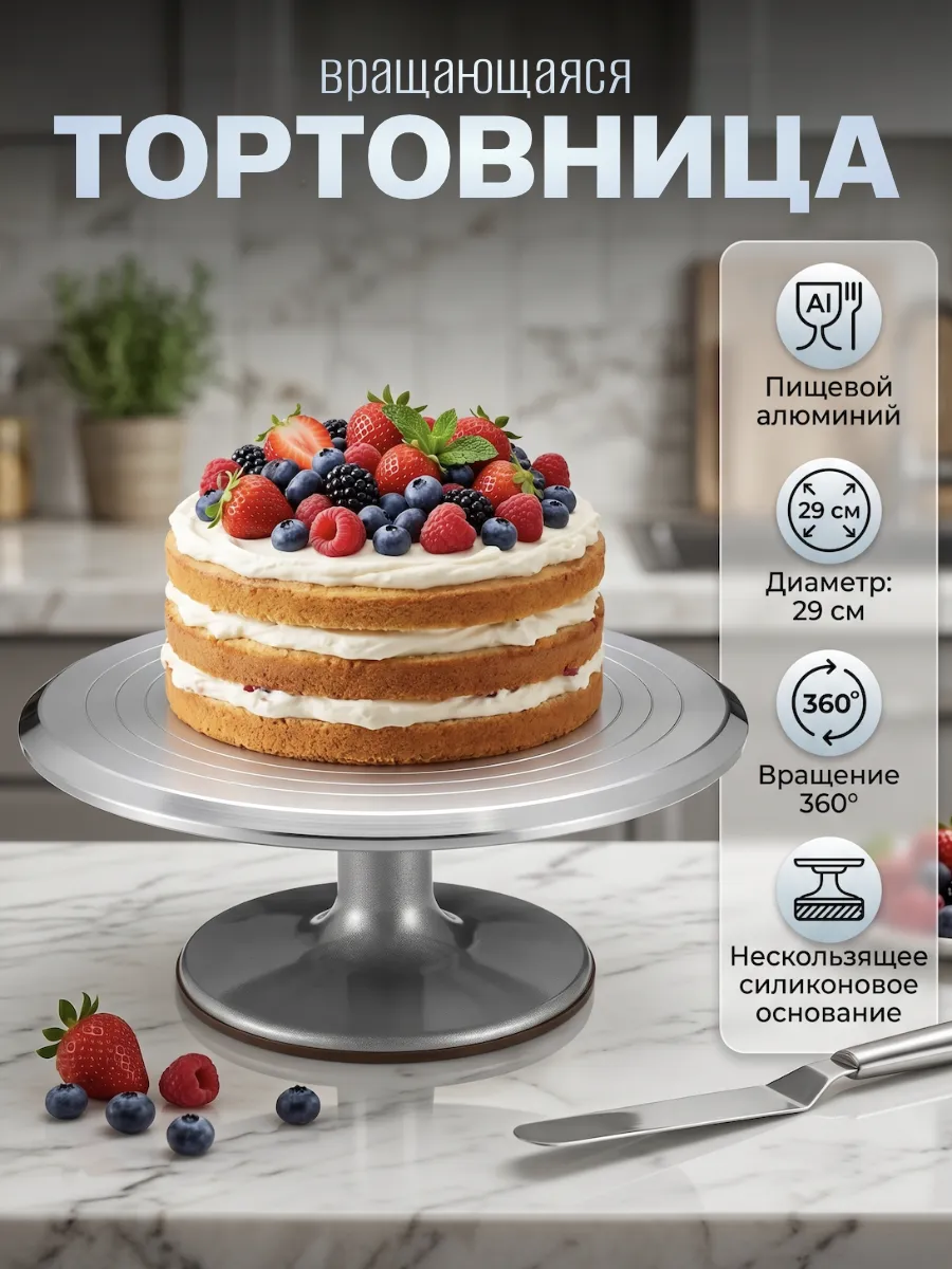 Тортовница, подставка для тортов вращающаяся 29см