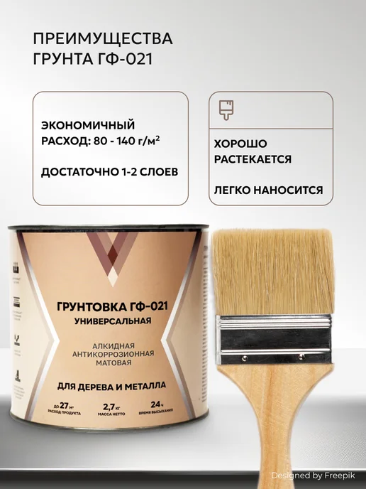 V Грунт для дерева и металла ГФ-021, 2,7 кг, 2,7 кг, фото 3