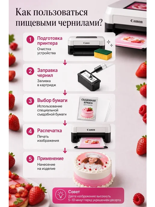 Набор пищевых чернил ЮНИК-К для CANON ( 4 x 100 мл. ) CMYK, 4x100, 100 мл, фото 3
