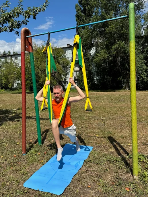YoGuru Гамак для йоги Комбо с ручками, зеленый