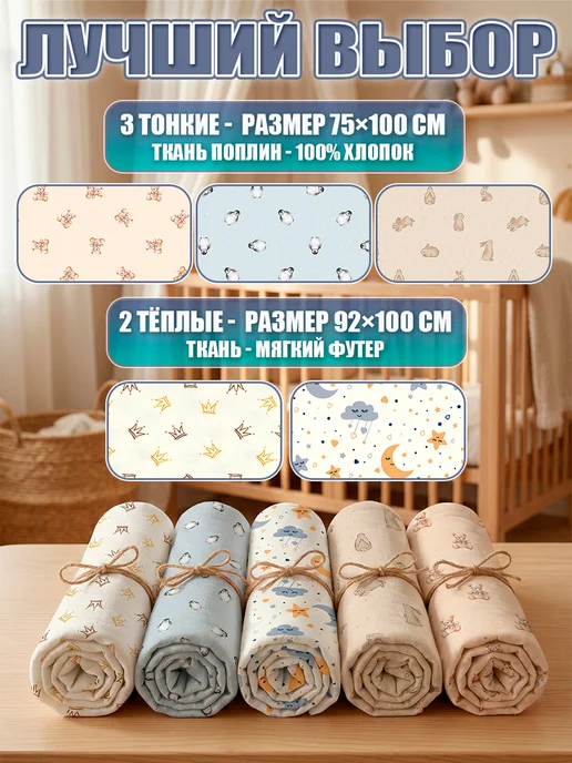 Snob 13 Пелёнки для новорождённых, набор 5 штук, голубой, фото 2