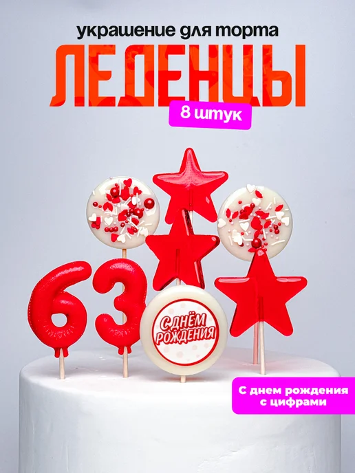 Леденцы для торта с цифрой 63. Украшения торта
