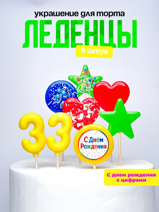 Леденцы для торта с цифрой 33. Украшения торта