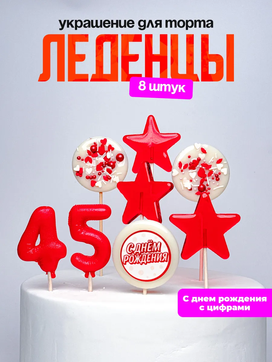 Леденцы для торта с цифрой 45. Украшения торта