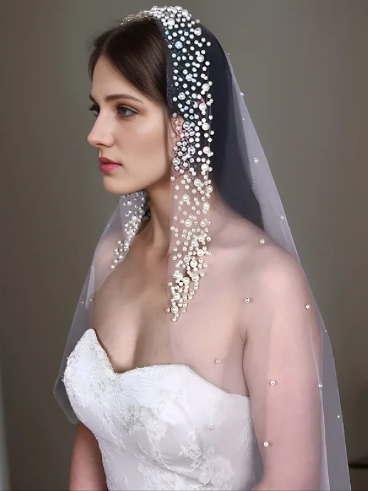 Veil Mix Длинная свадебная фата с жемчужинами, голубой