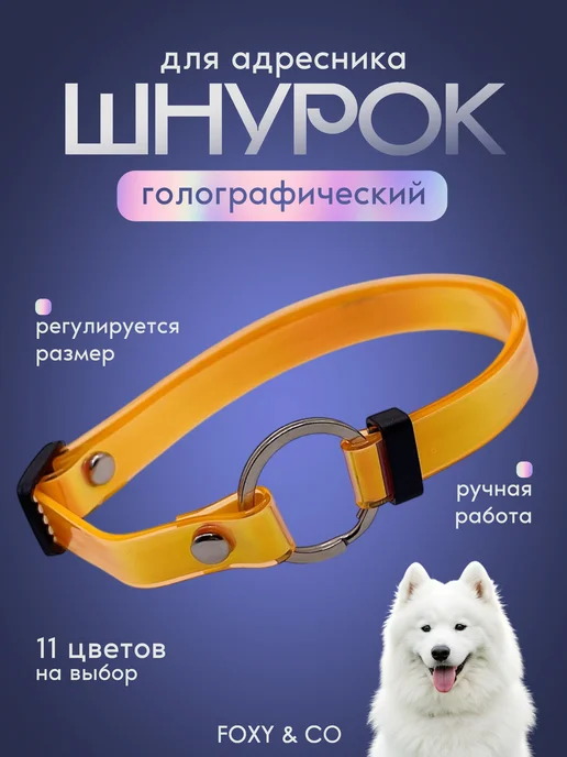 FOXY & CO Шнурок для адресника для собак, силиконовый, голографический, оранжевый