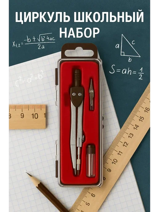 BilionerШа W Набор циркулей для черчения с грифелями в футляре, серый