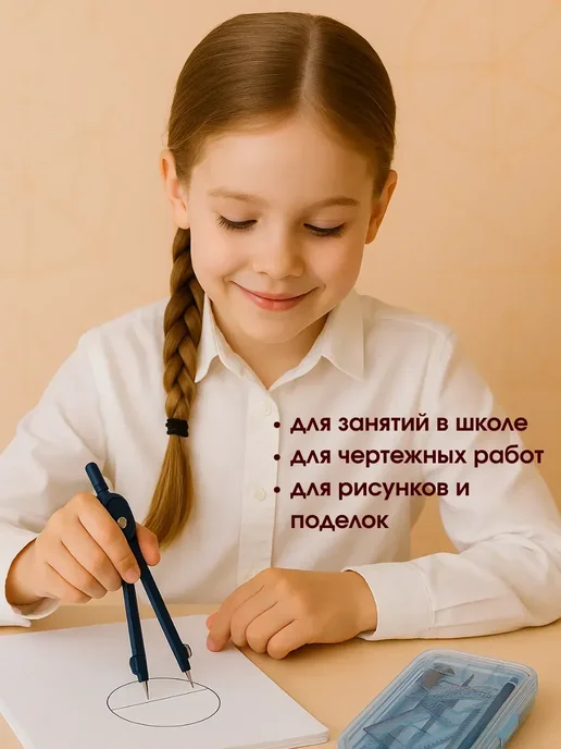 A.NI Чертежный набор линеек с циркулем для школы, белый, фото 2