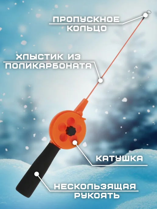 Удочка зимняя с катушкой. 38см оранжевый. HFB-39AF, оранжевый, фото 3