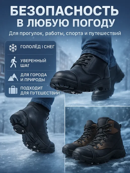 ASBO2 Ледоступы, антискользящие накладки на обувь, черный, фото 4