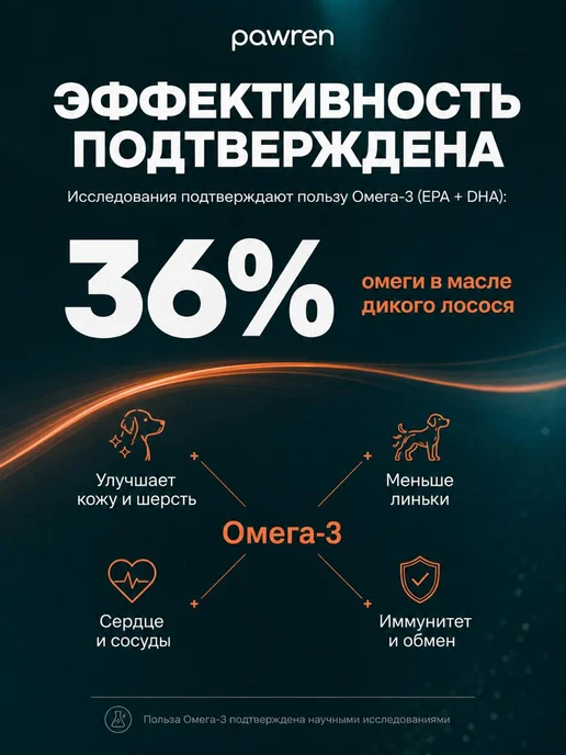 Pawren Лососевое масло для кошек и собак с витамином Е 500 мл, 250 мл, фото 4