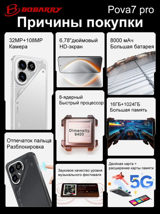 Смартфон Bobarry Pova7 Pro 1/1024 ГБ, черный, фото 3
