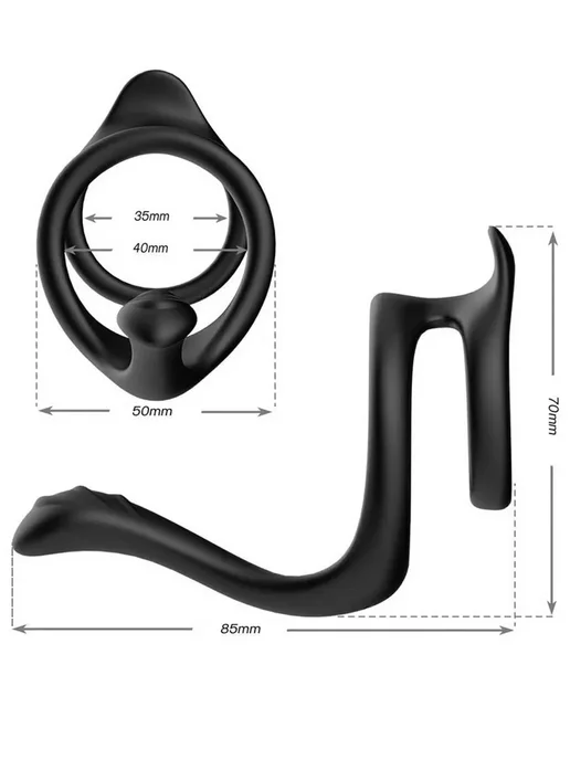 ToyForFun Двойное эрекционное кольцо для пениса и мошонки 4см, черный, фото 7