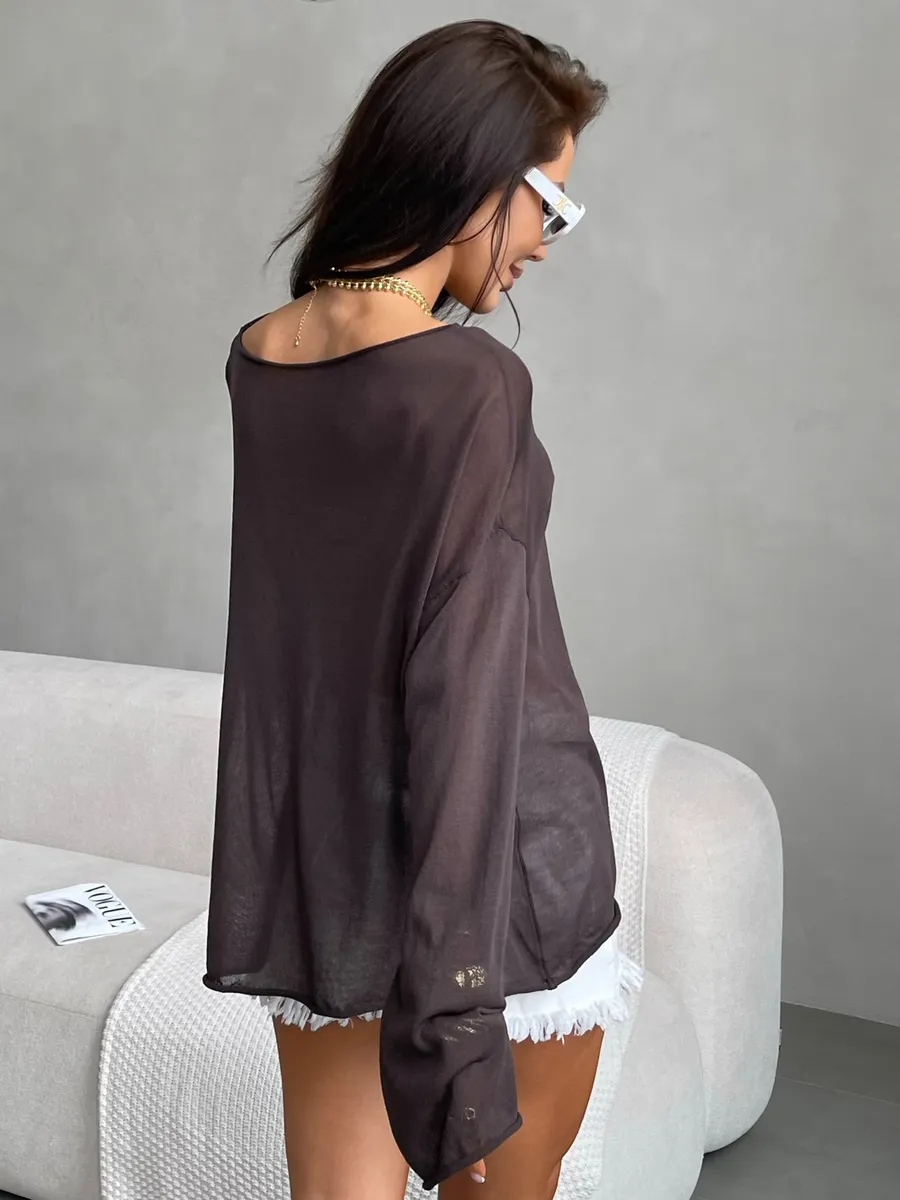 Летняя вязаная кофта оверсайз сетка паутинка