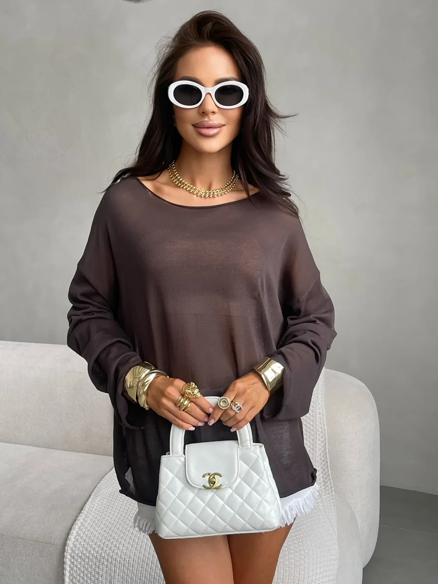 Летняя вязаная кофта оверсайз сетка паутинка