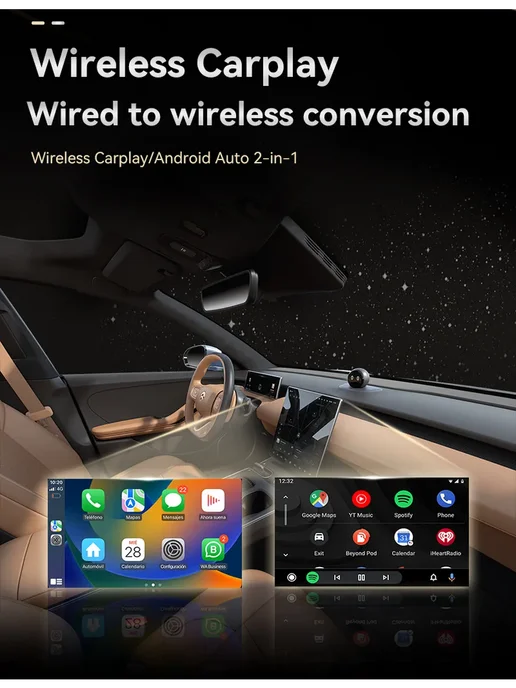 Беспроводной адаптер 2в1 Carplay Android Auto, черный, фото 6