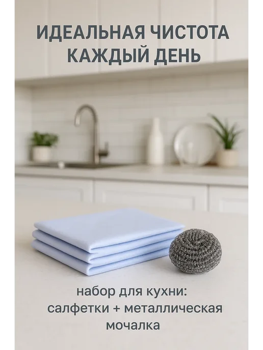 Ерузайчик Универсальные салфетки и металлическая губка для кастрюль, серый