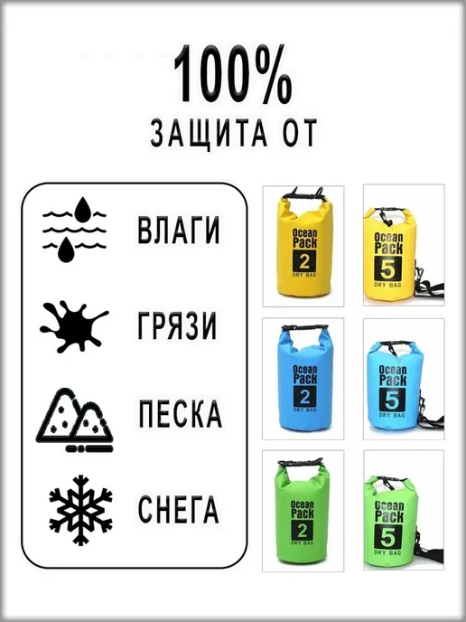 Гермомешок водонепроницаемый складной, 5 литров, голубой, фото 4