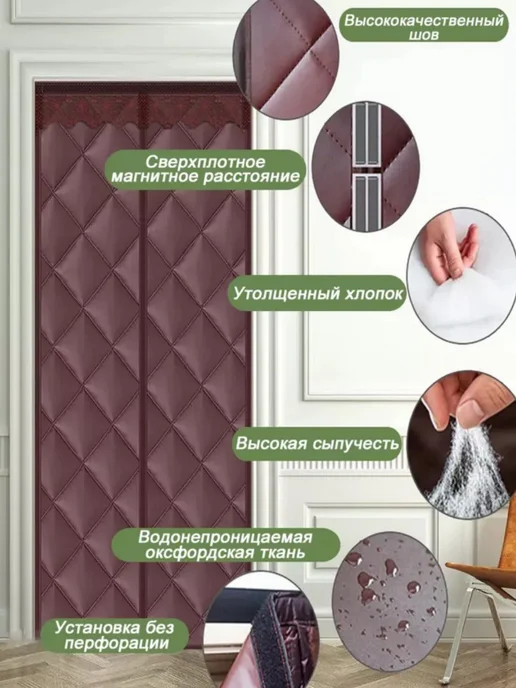 Занавеска на входную дверь, штора теплое одеяло на магнитах, вариант, фото 3
