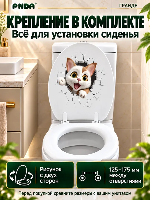 PANDA Сиденье для унитаза мягкое Grande 2 Котёнок, белый, фото 4