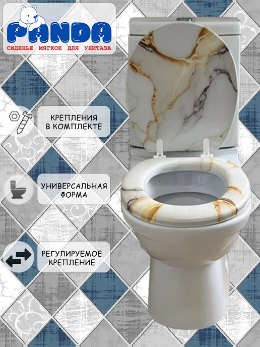 PANDA Сиденье для унитаза мягкое Grande 3 Мрамор, белый, фото 4
