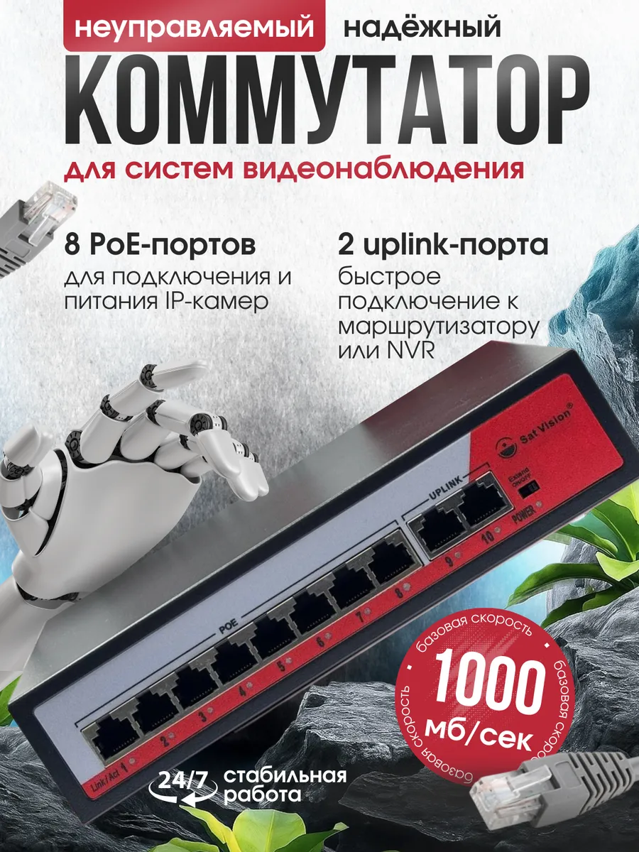 Коммутатор POE 8+2 1000мб