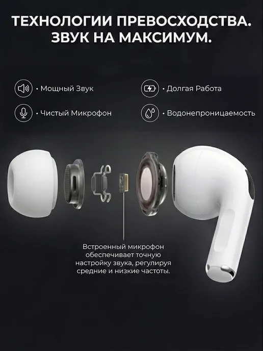 GusBeat Беспроводные наушники блютуз для iPhone и Android, белый, фото 2