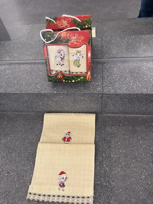 Праздничные кухонные полотенце в подарочной упаковке, белый, фото 3