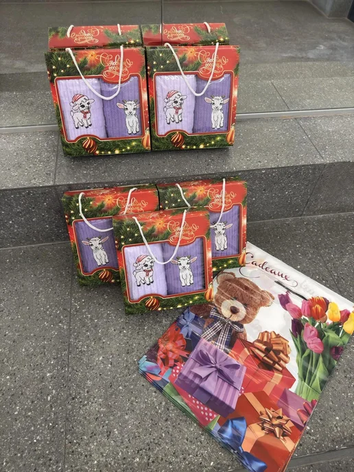 Праздничные кухонные полотенце в подарочной упаковке, фиолетовый, фото 5