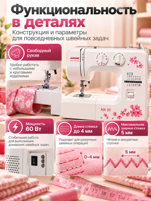 janome Швейная машинка электрическая для дома MX55, белый, фото 4