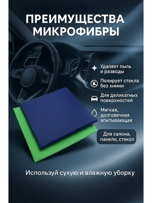 Салфетки микрофибра для стекол и панели без разводов 2 шт, 2 шт, фото 2