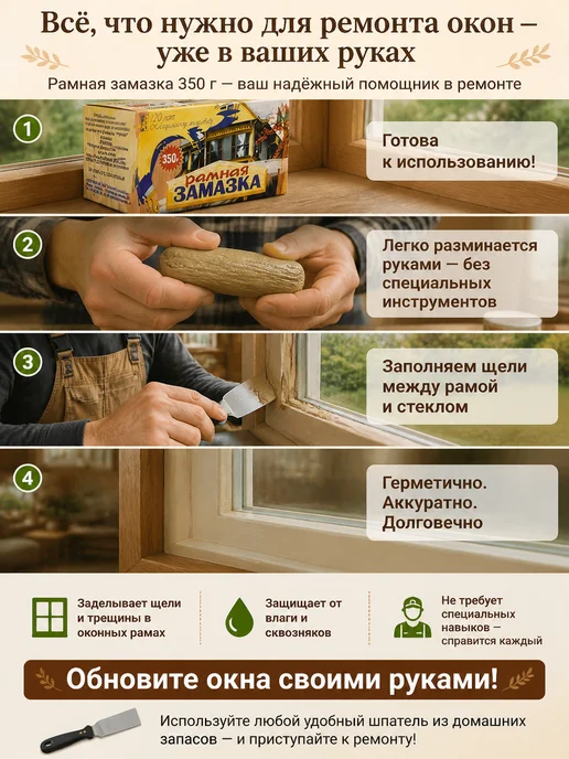 Оконная замазка 350 г для деревянных окон герметик, 350 г, фото 4