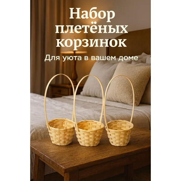 Набор корзин плетёных бамбук, натуральный, 3 шт