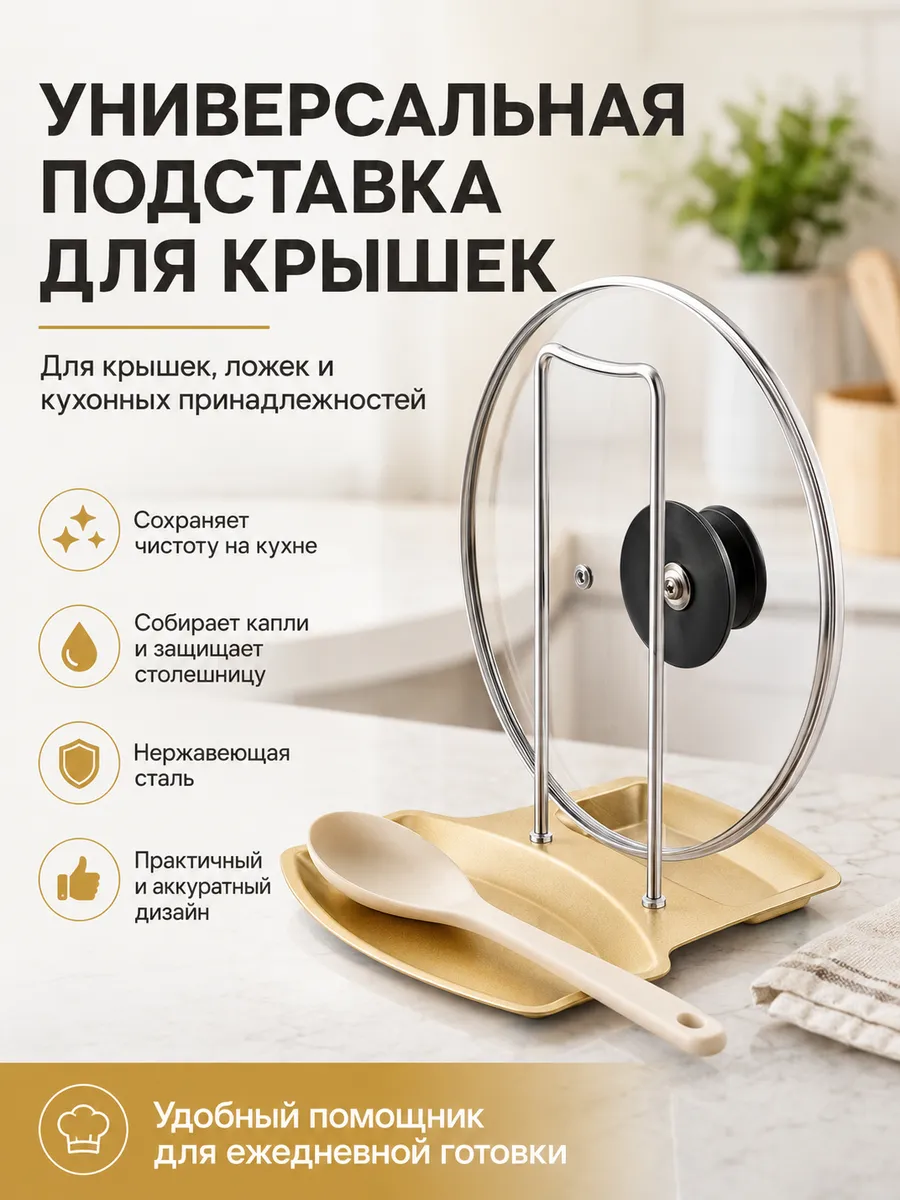 Подставка для крышек и ложек, 19 см х 15 см, Золотой