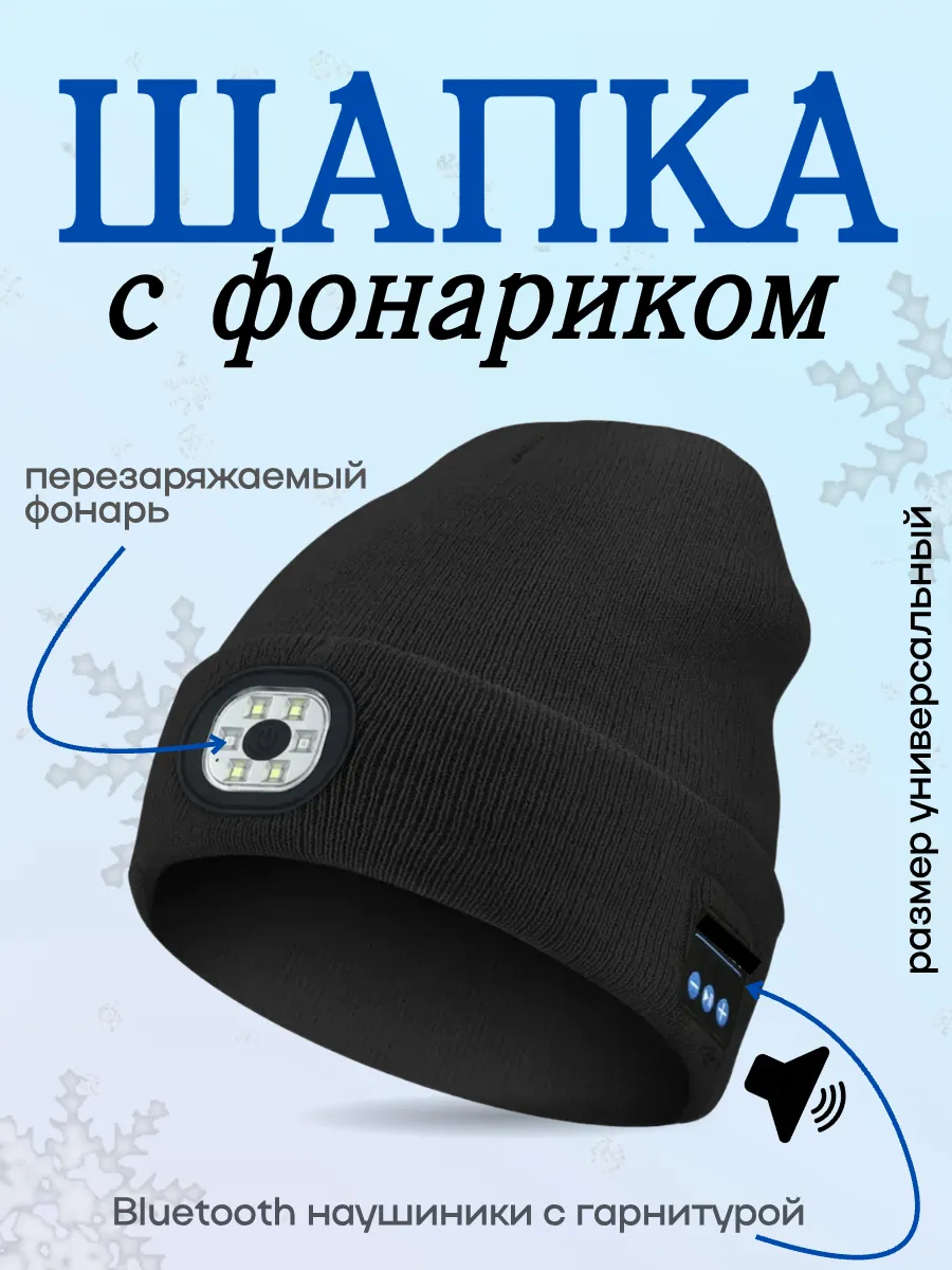 Умная шапка с фонариком и наушниками