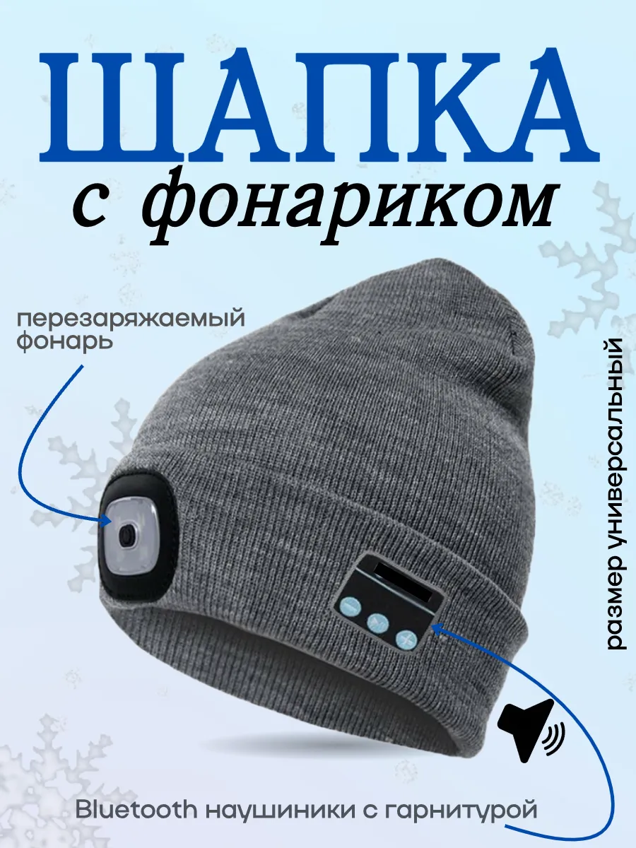 Умная шапка с фонариком и наушниками