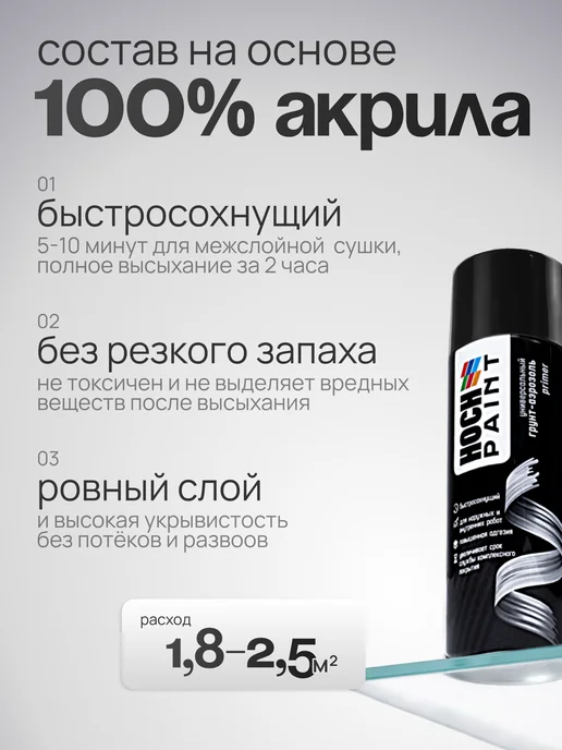 Hoch Paint Грунтовка автомобильная акриловая черный 520 мл, 520 мл, фото 4