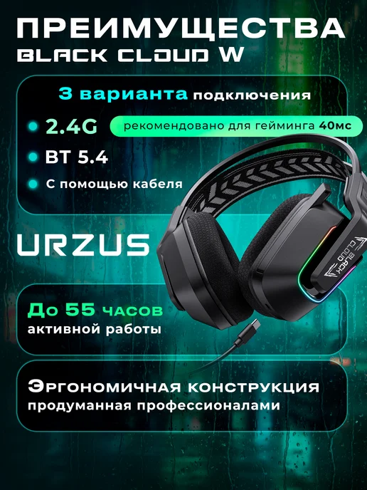 URZUS Наушники беспроводные игровые для пк с микрофоном UR-5524123, черный, фото 5