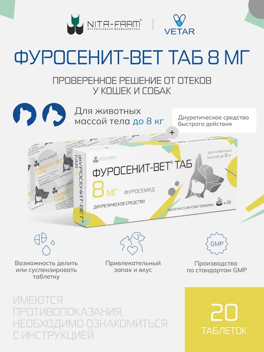 Nita-Farm Фуросенит-вет ТАБ 8 мг, 20 таблеток, вариант
