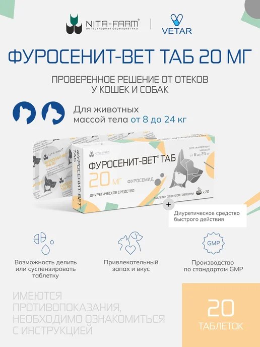 Nita-Farm Фуросенит-вет ТАБ 20 мг, 20 таблеток, вариант