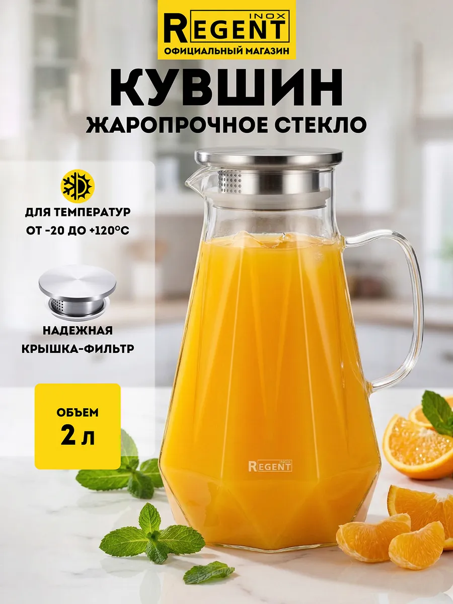 Графин для воды с крышкой стеклянный 2 литра