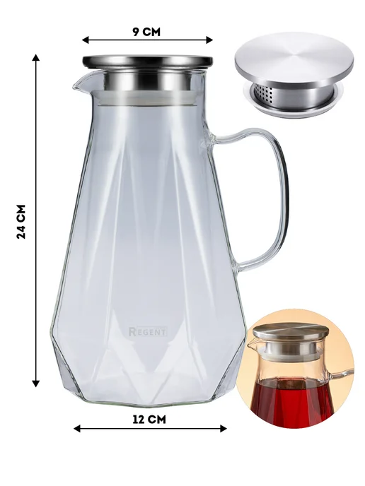 Regent inox Графин для воды с крышкой стеклянный 2 литра, белый, фото 5