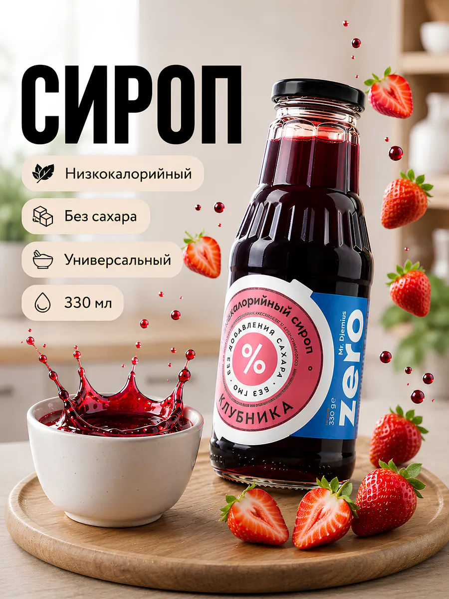 Mr.Djemius Низкокалорийный сироп без сахара 330мл Клубника