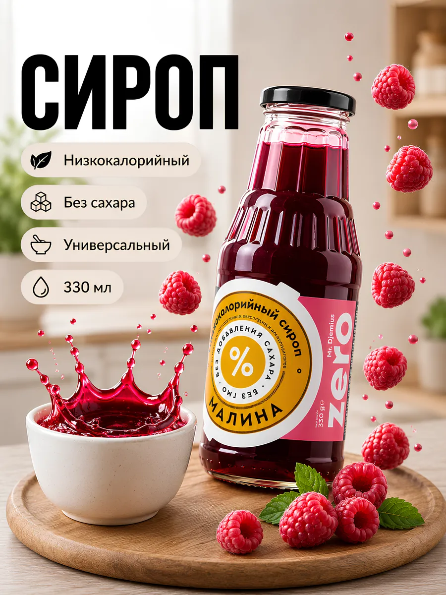 Mr.Djemius Низкокалорийный сироп без сахара 330мл Малина