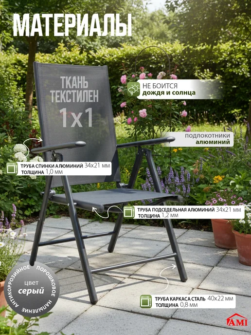 AMI Стулья садовые 2 шт складные со спинкой для отдыха для кухни, 2 шт, фото 2