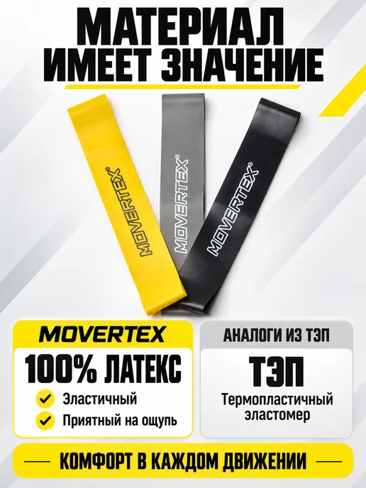 MOVERTEX Резинки для фитнеса ног и ягодиц, черный, фото 7