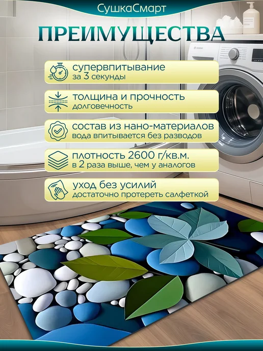 Estetic House Коврик для ванной и туалета диатомитовый антискользящий, голубой, фото 7