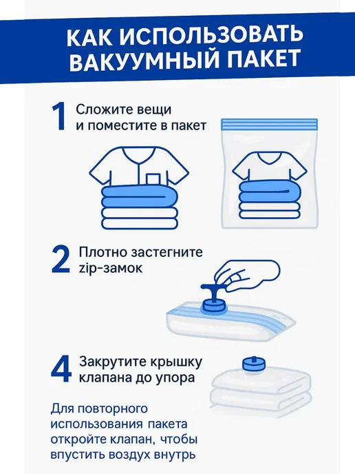 BOSA Вакуумные пакеты для хранения одежды путешествия, синий, фото 7